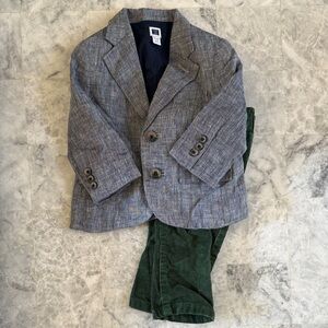 Janie and Jack Gray Blazer with Green Pants